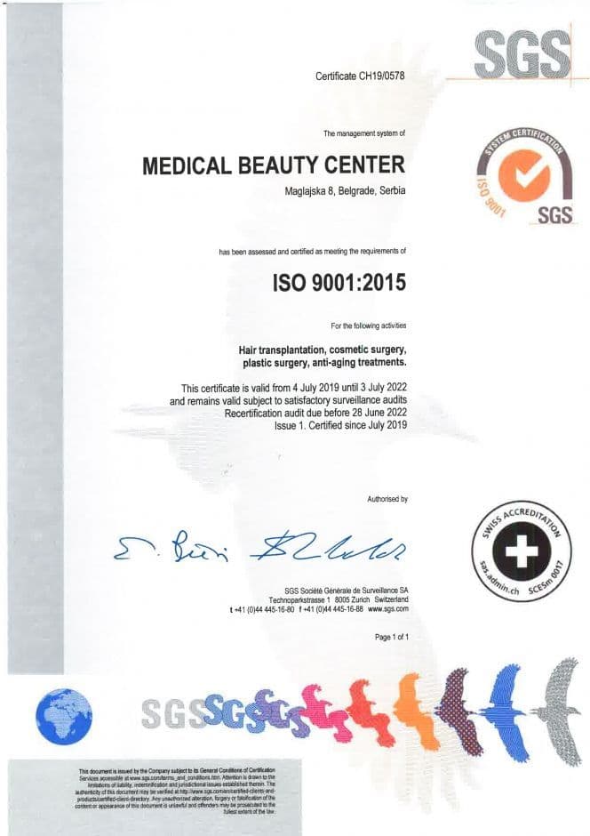 ISO 9001 Sertifikat za Medical Beauty Center