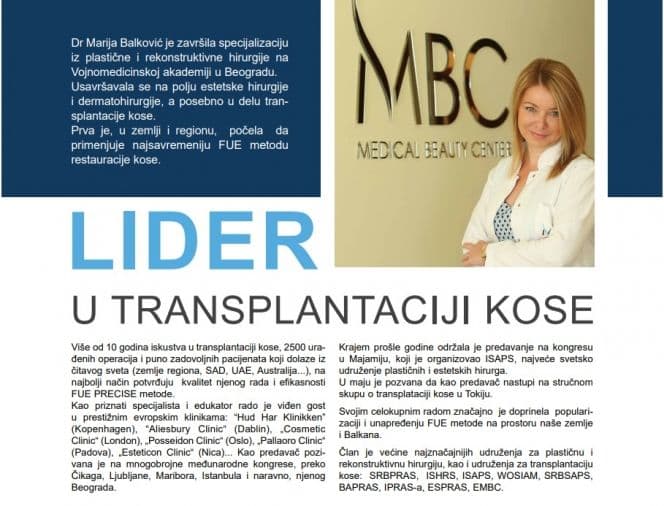 MBC Klinika i Dr Marija balković Lider u transplantaciji kose